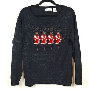 Isabella's Closet Crew Neck Christmas Sweater Embroidered Reindeer Rockettes